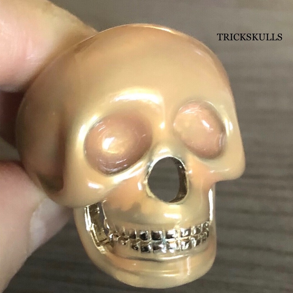 Spring Street Statement Skull Ring Tan Pearl Enam… - image 7